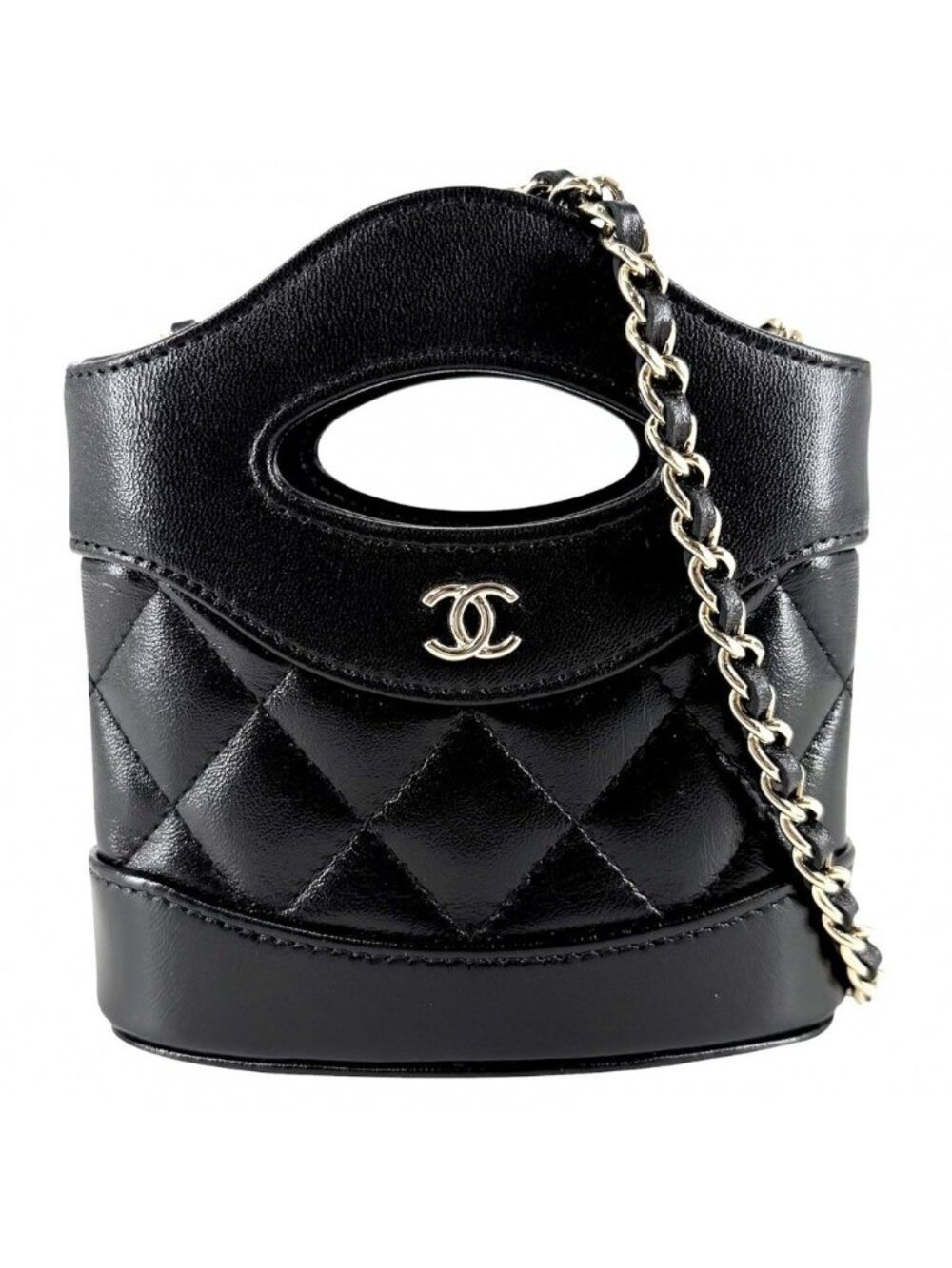 Chanel Shoulder Bag Quilted CC Logo Mini 2-Way Mount Crossbody Leather Black